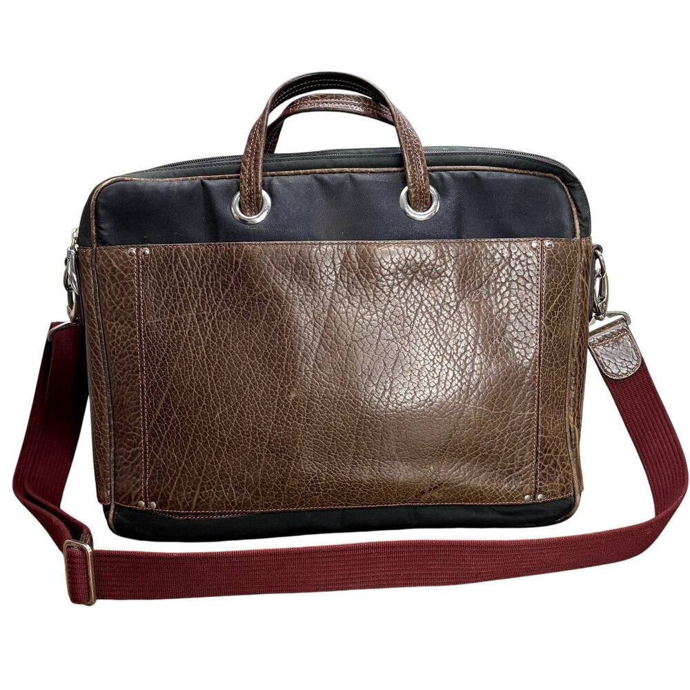 Tusk Computer Brief Messenger Bag Leather Padded Adjustable Strap FLAW READ